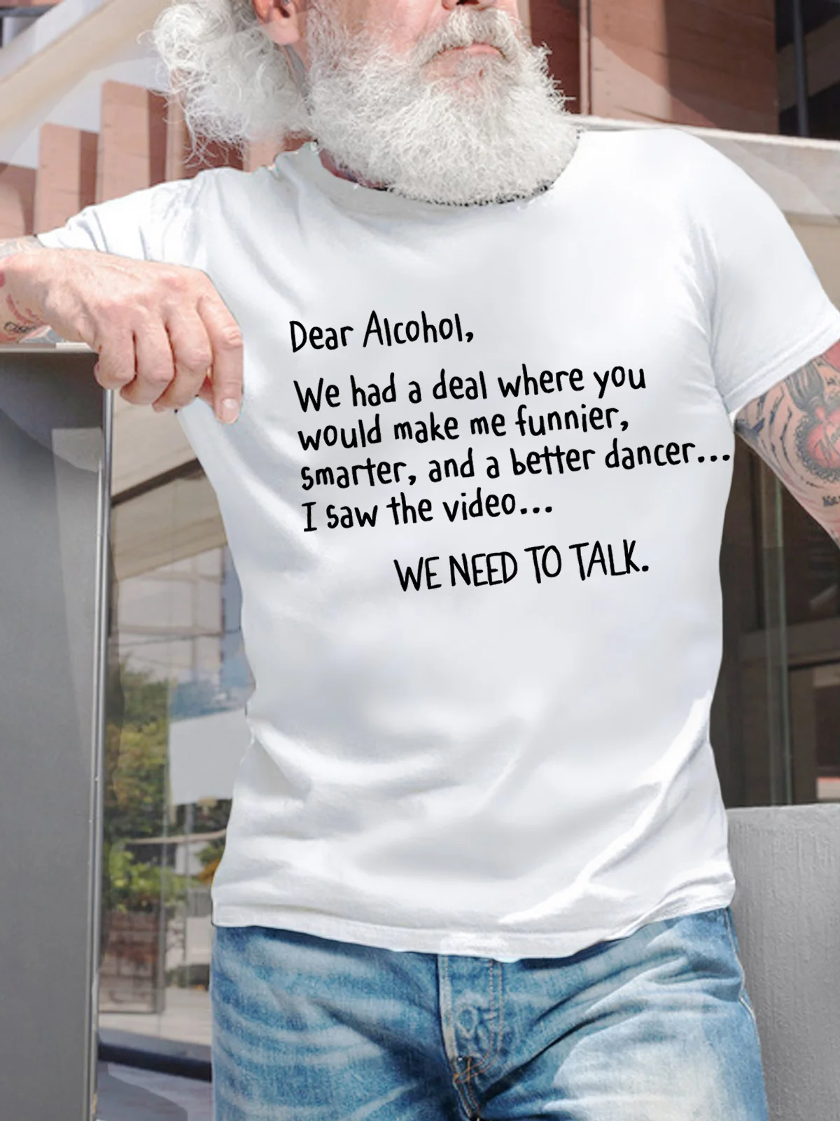 Men’s Dear Alcohol We Had A Deal Casual Crew Neck Text Letters T-Shirt