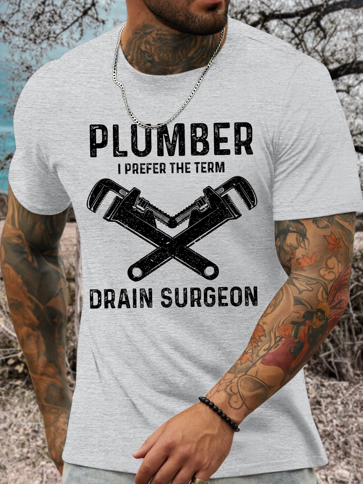 Men's The plumber I Prefer The Term Drain Surgeon Funny Graphic Printing Crew Neck Casual Cotton Text Letters T-Shirt