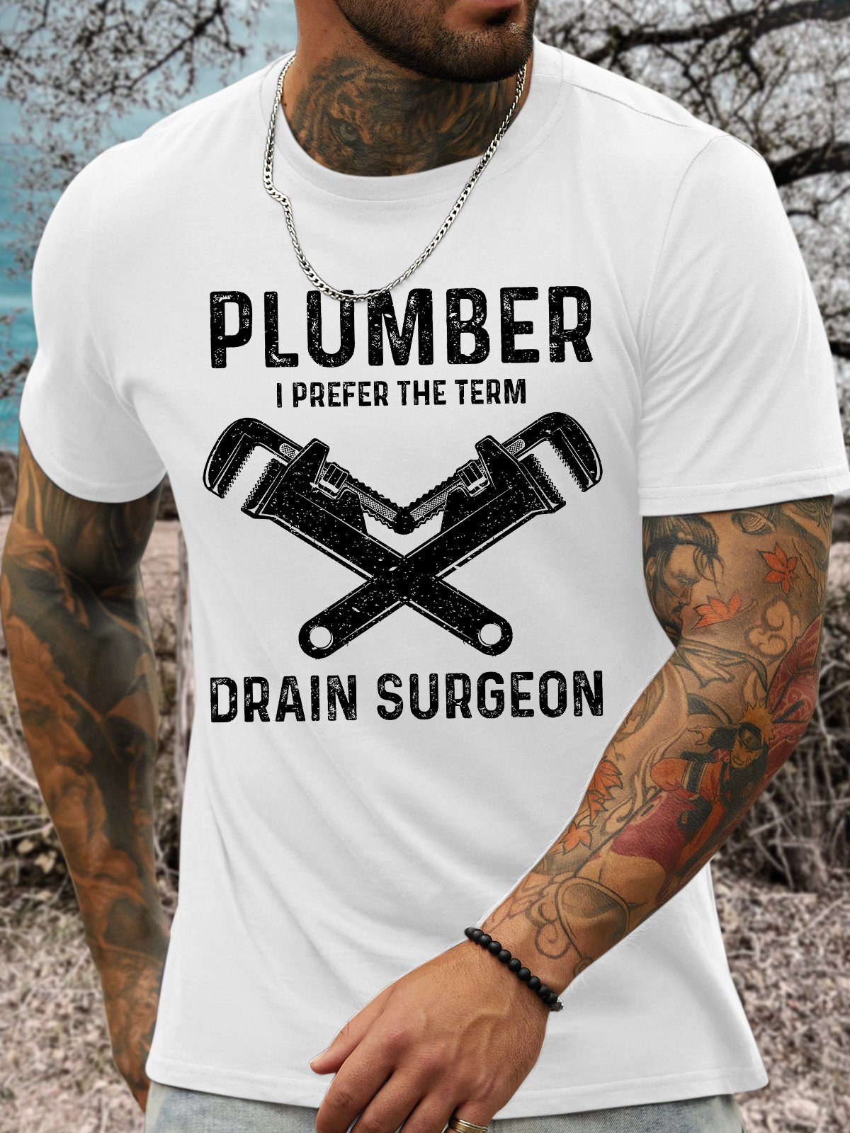 Men's The plumber I Prefer The Term Drain Surgeon Funny Graphic Printing Crew Neck Casual Cotton Text Letters T-Shirt