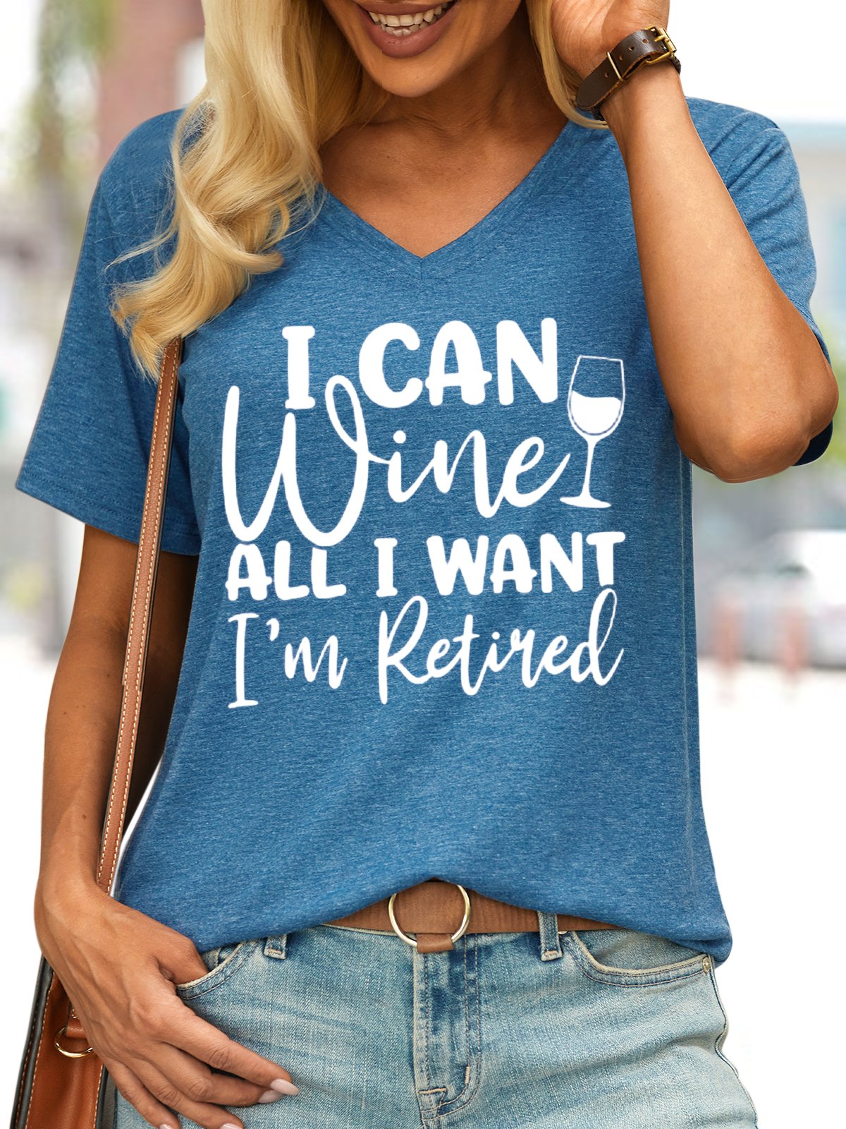 Women's I Can Wine All I want I'm Retired retirement Crew Neck Letters Casual T-Shirt