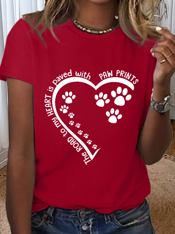 Women's Dog Lovers The Road To My Heart Is Paved With Paw Prints Loose Cotton T-Shirt