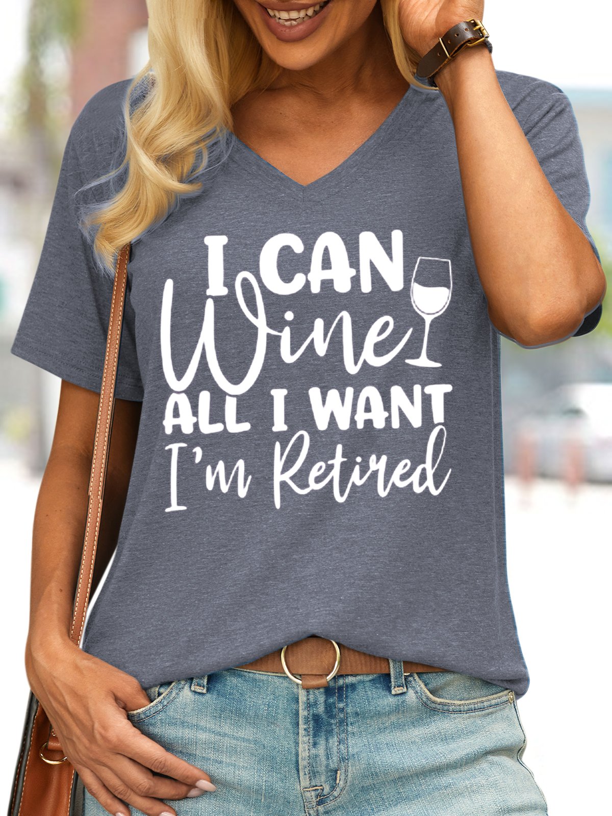 Women's I Can Wine All I want I'm Retired retirement Crew Neck Letters Casual T-Shirt