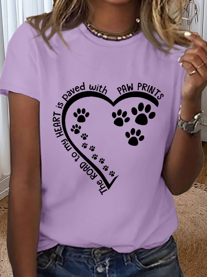 Women's Dog Lovers The Road To My Heart Is Paved With Paw Prints Loose Cotton T-Shirt