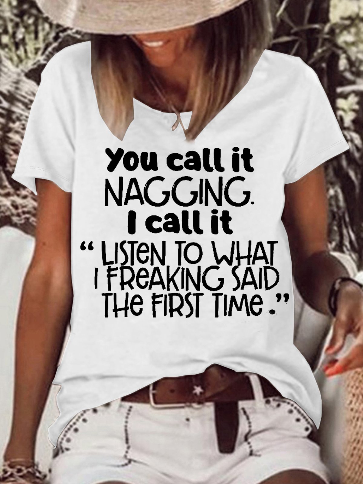 Women's funny Letters You call it nagging Casual Crew Neck T-Shirt