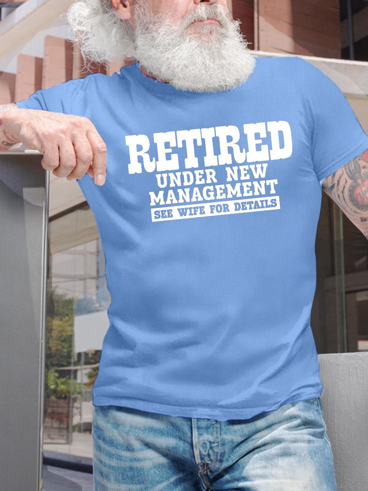 Men's Retired Under New Management See Wife For Details Funny Graphic Printing Cotton Loose Text Letters Casual T-Shirt