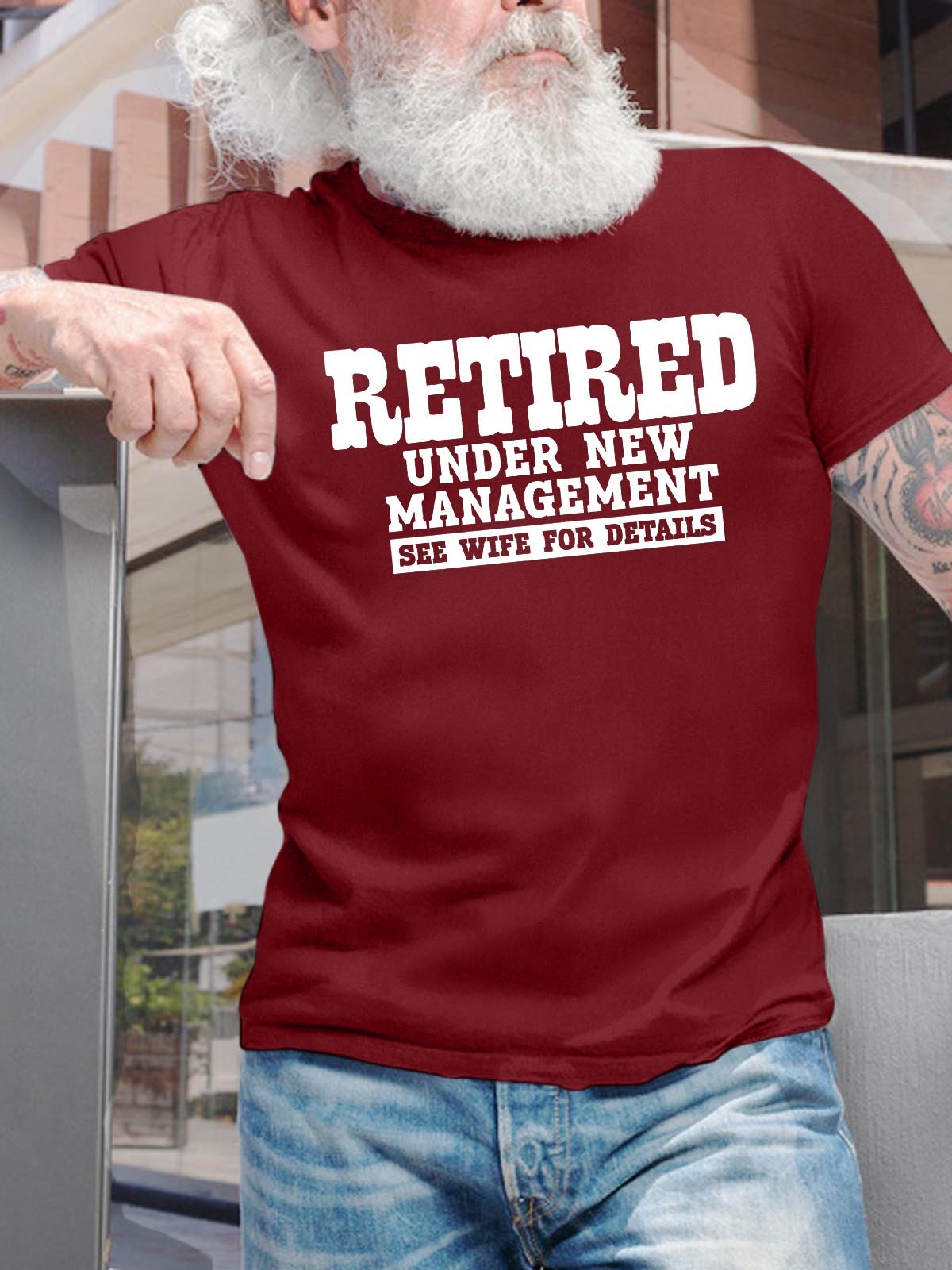 Men's Retired Under New Management See Wife For Details Funny Graphic Printing Cotton Loose Text Letters Casual T-Shirt