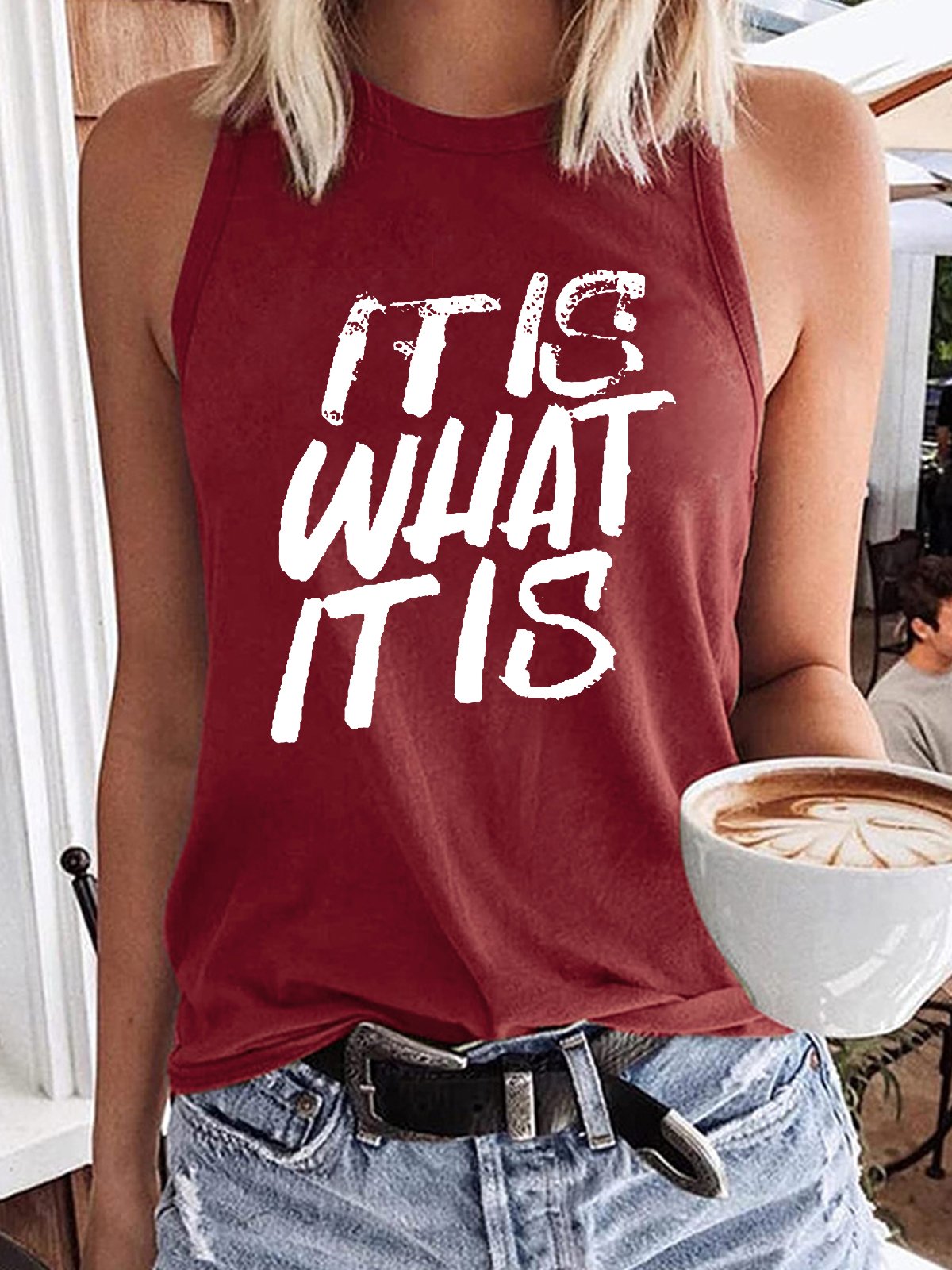 Women's It Is What It Is Print Crew Neck Casual Tank Top