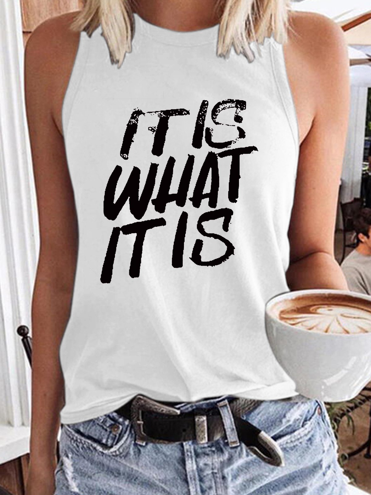 Women's It Is What It Is Print Crew Neck Casual Tank Top