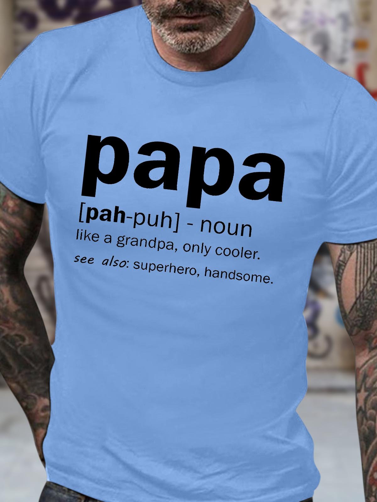 Men's Papa Like A Grandpa Only Cooler See Also Superhero Handsome Funny Graphic Printing Cotton Casual Text Letters Loose T-Shirt