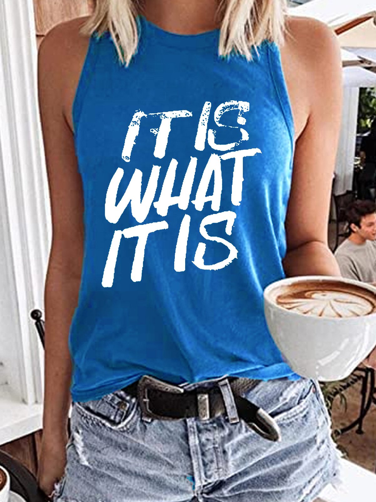 Women's It Is What It Is Print Crew Neck Casual Tank Top