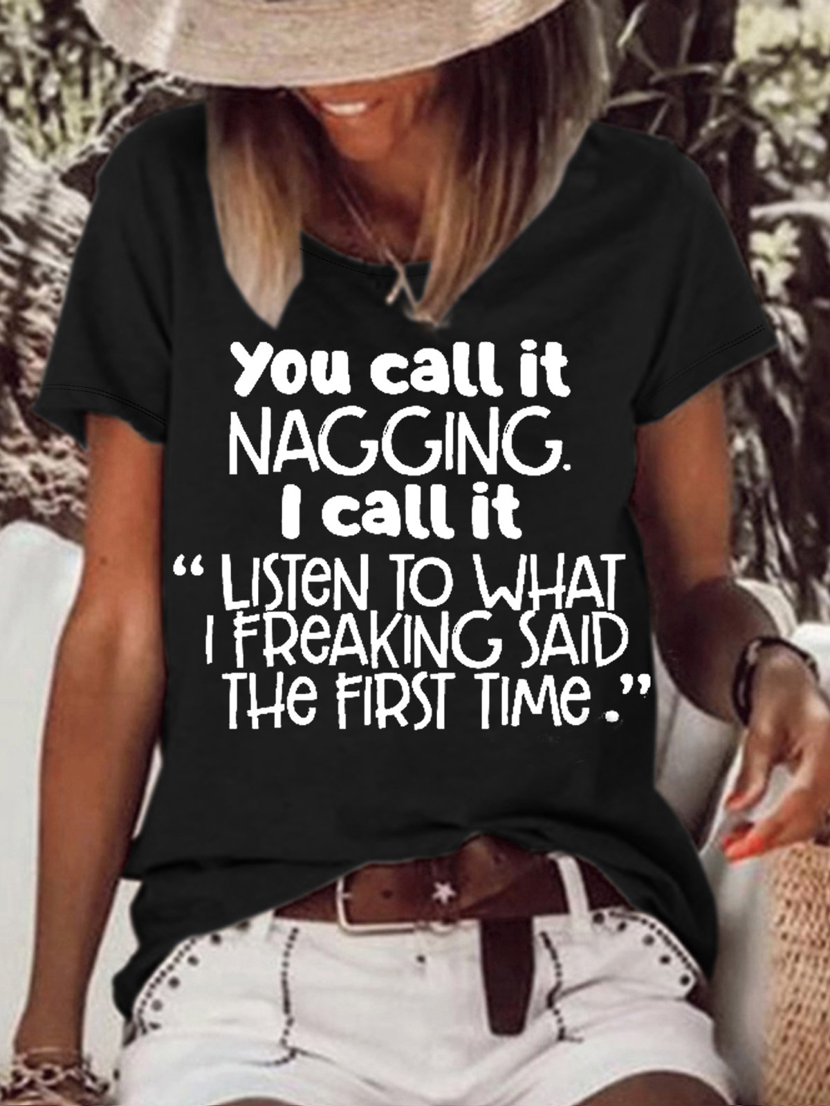 Women's funny Letters You call it nagging Casual Crew Neck T-Shirt