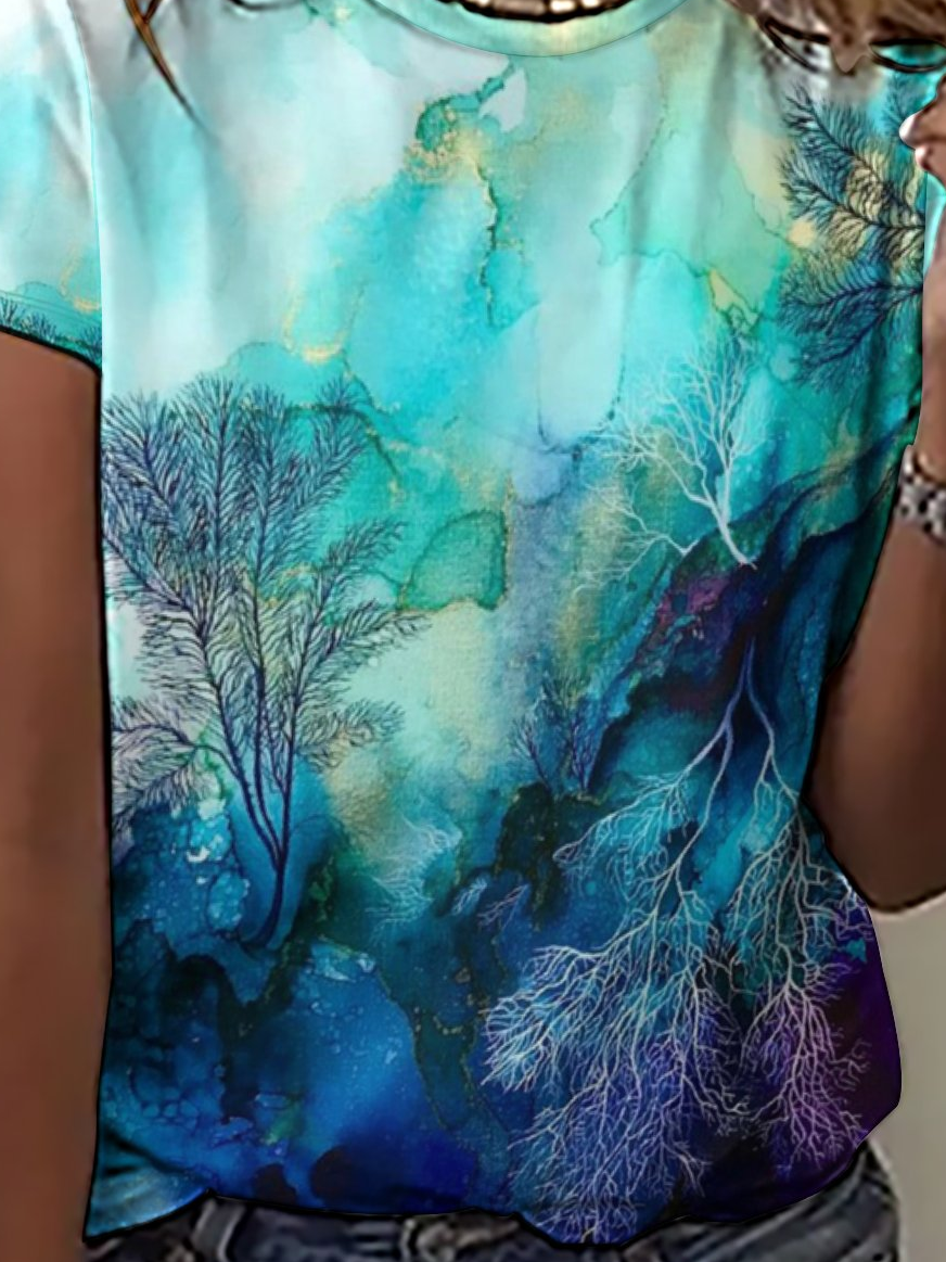 Women's Casual Abstract Ocean Print T-Shirt