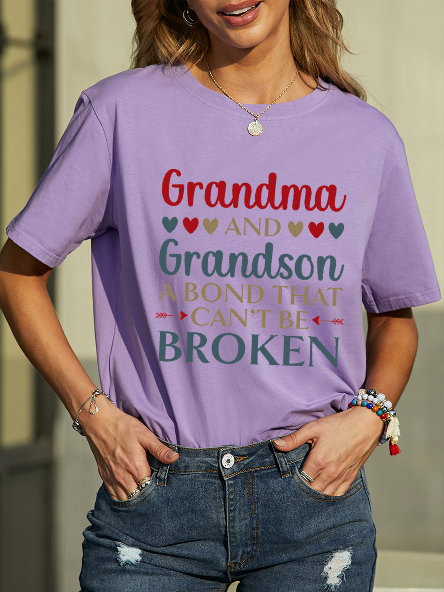 Women's Funny Mother’s Day Grandma And Grandson Cotton Text Letters Casual Loose T-Shirt