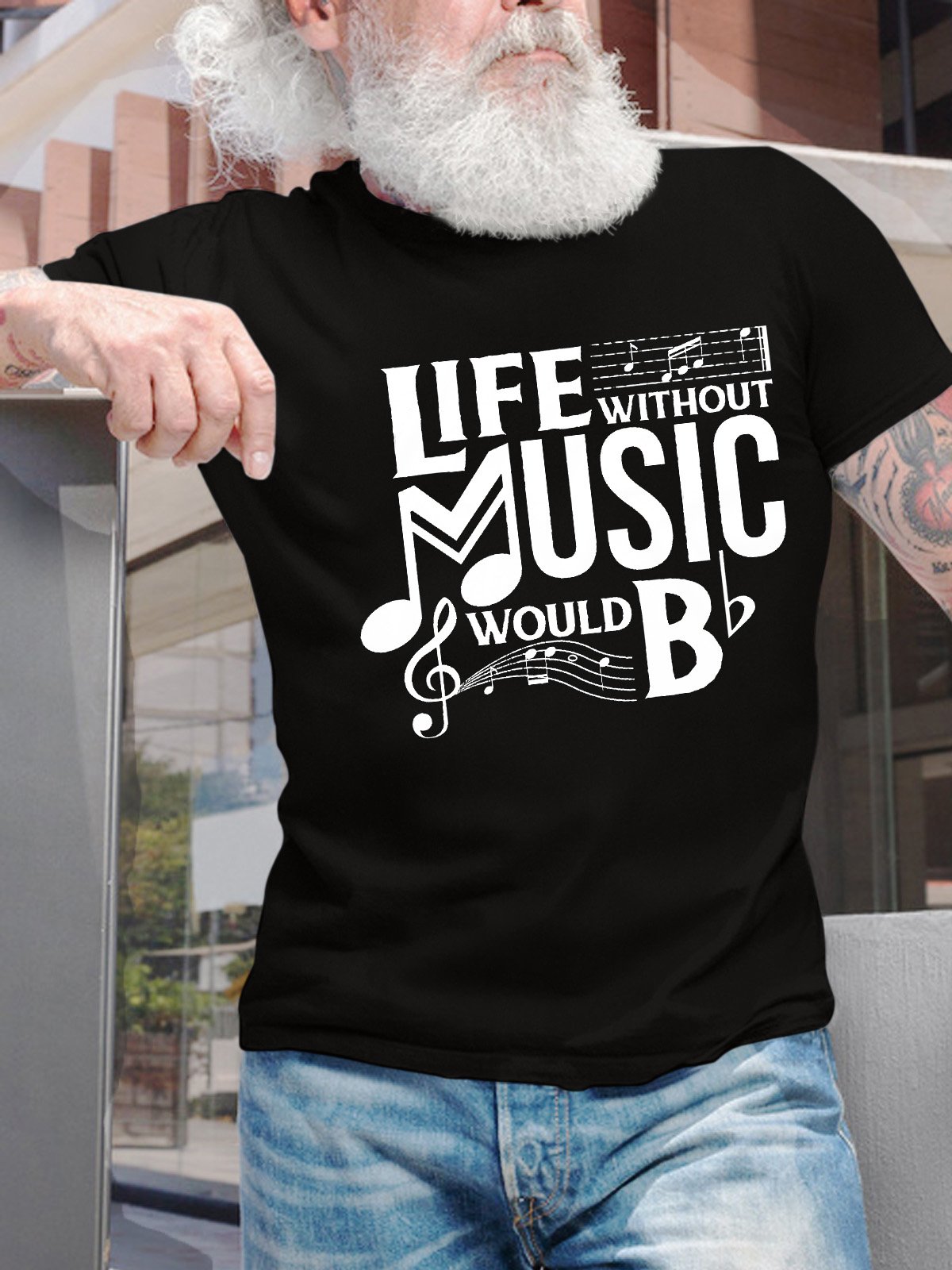 Men’s Life Without Music Would Bb Crew Neck Cotton Casual T-Shirt