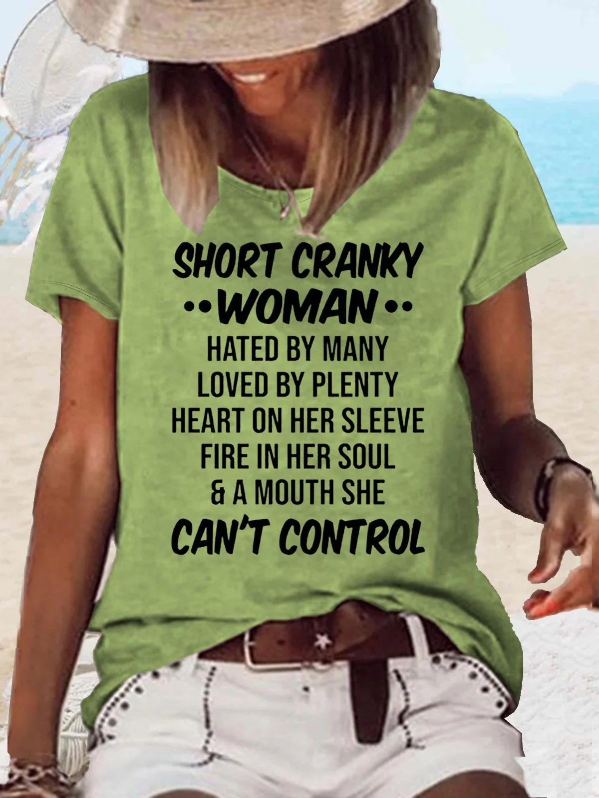 Womens Funny Short Cranky Woman Letters Casual Crew Neck T-Shirt