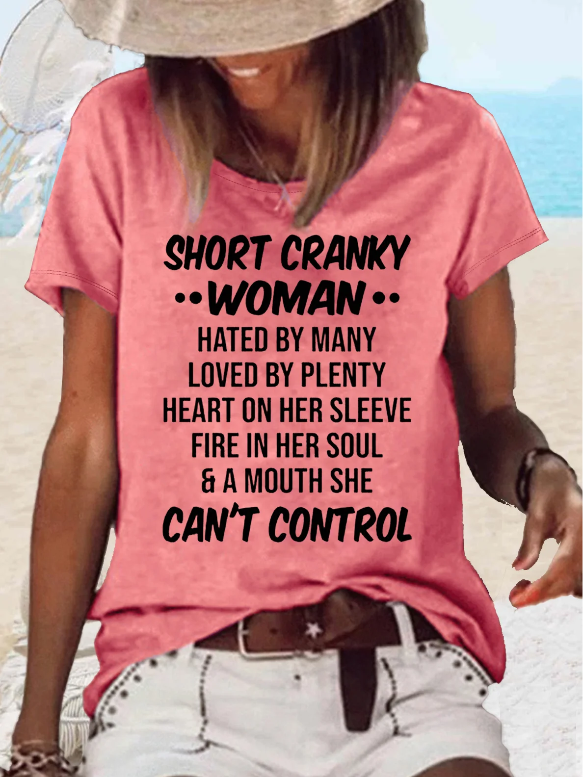 Womens Funny Short Cranky Woman Letters Casual Crew Neck T-Shirt