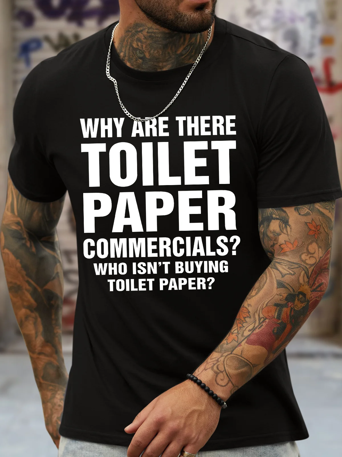 Men's Why Are There Toilet Paper Commercials Who Isn'T Buying Toilet Paper Funny Graphic Printing Cotton Text Letters Crew Neck Casual T-Shirt