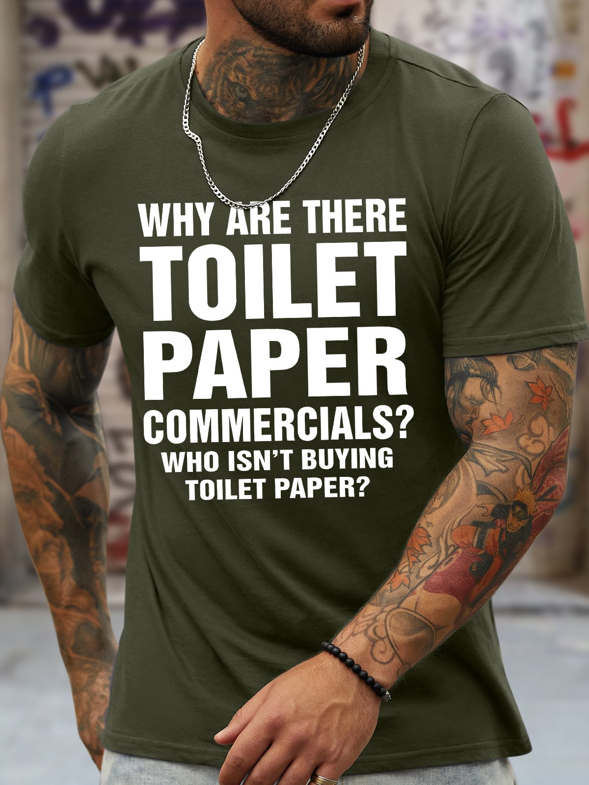 Men's Why Are There Toilet Paper Commercials Who Isn'T Buying Toilet Paper Funny Graphic Printing Cotton Text Letters Crew Neck Casual T-Shirt