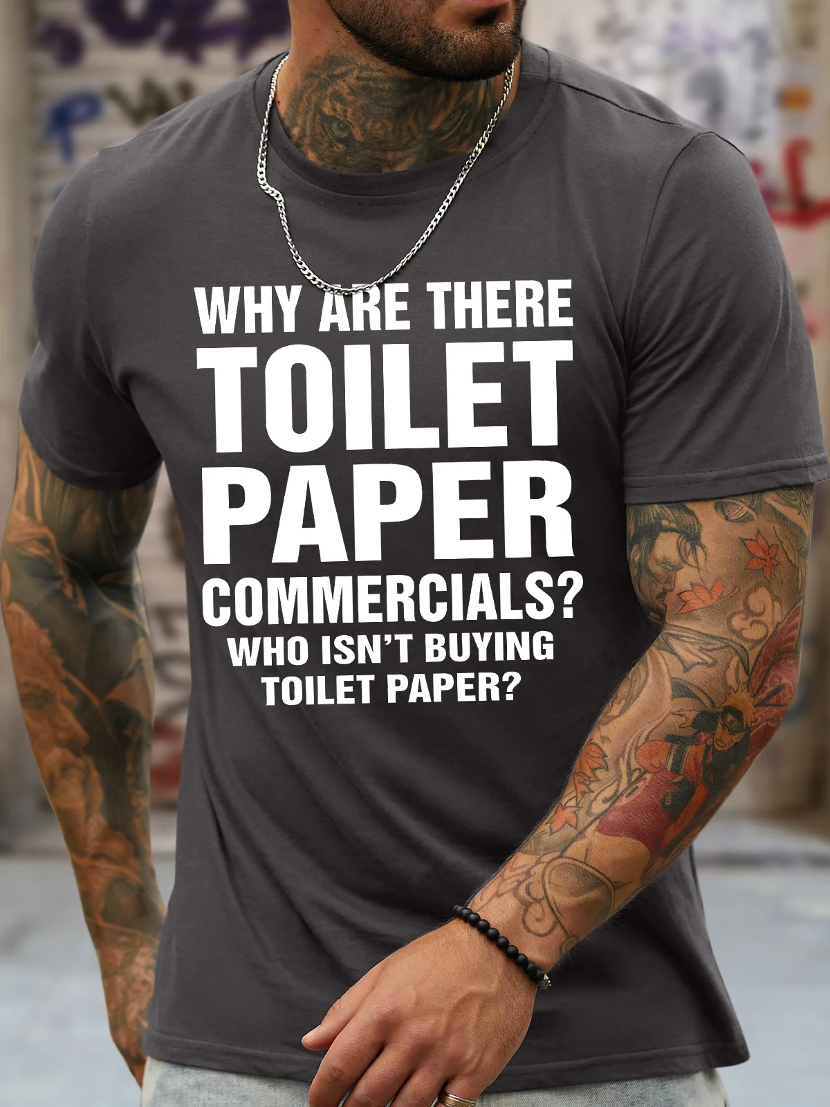 Men's Why Are There Toilet Paper Commercials Who Isn'T Buying Toilet Paper Funny Graphic Printing Cotton Text Letters Crew Neck Casual T-Shirt