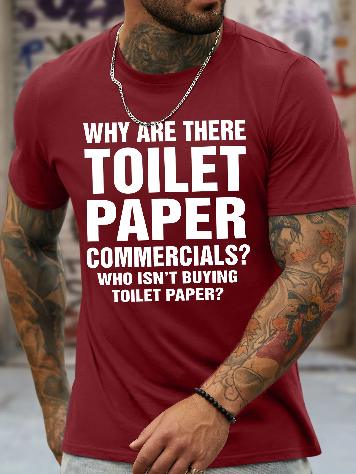 Men's Why Are There Toilet Paper Commercials Who Isn'T Buying Toilet Paper Funny Graphic Printing Cotton Text Letters Crew Neck Casual T-Shirt