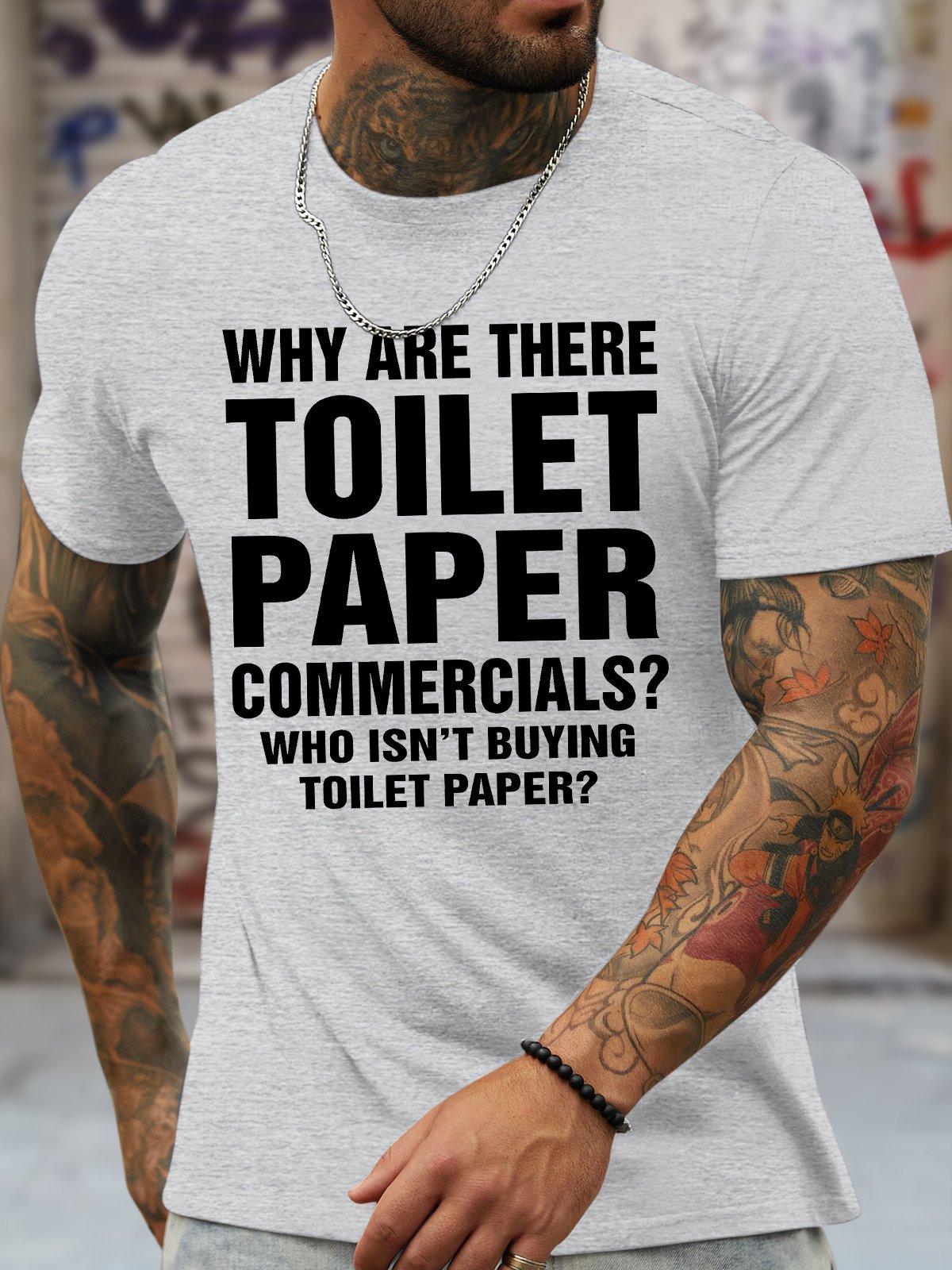 Men's Why Are There Toilet Paper Commercials Who Isn'T Buying Toilet Paper Funny Graphic Printing Cotton Text Letters Crew Neck Casual T-Shirt