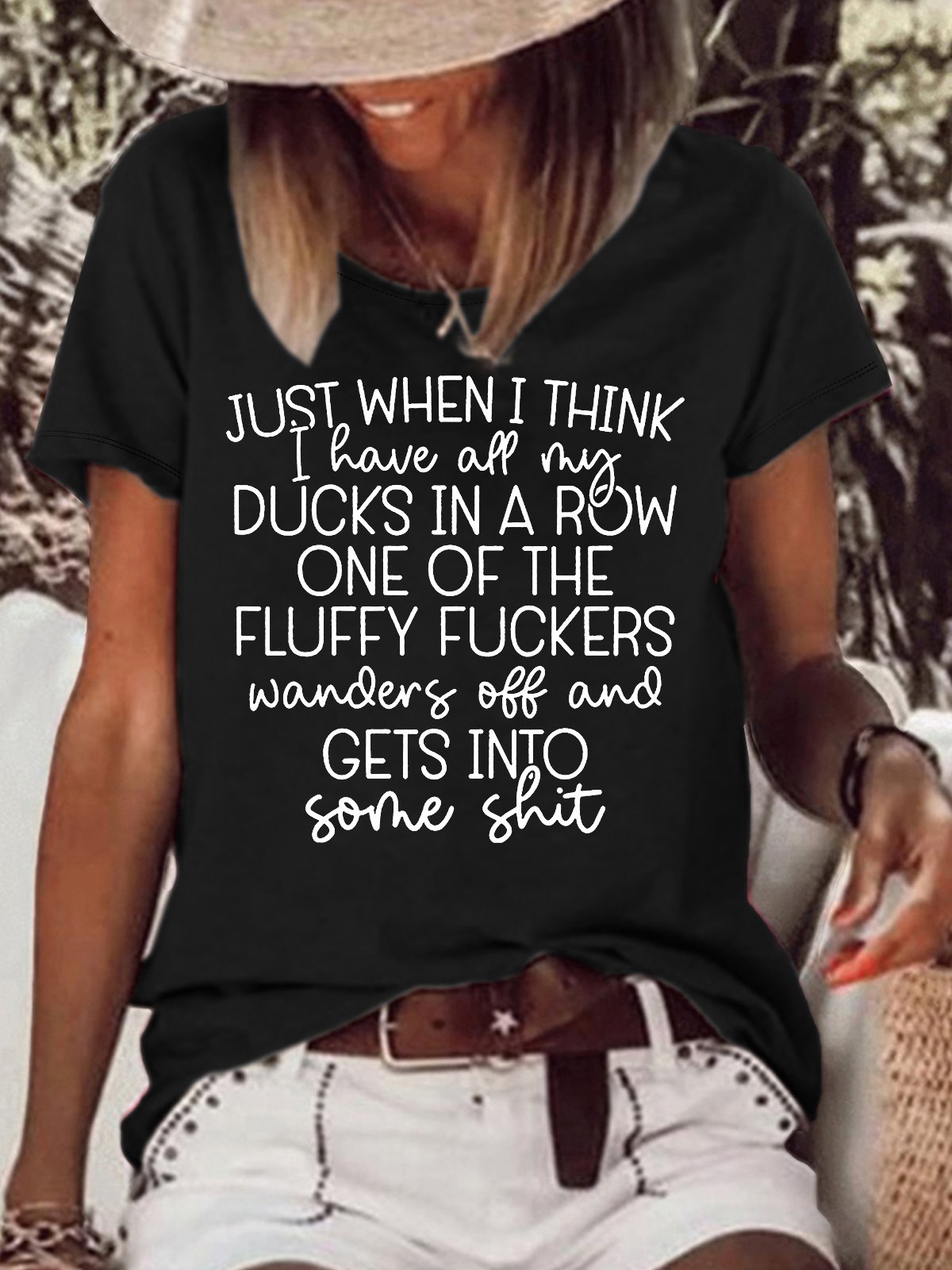 Women's Ducks In A Row Funny Letters Casual T-Shirt