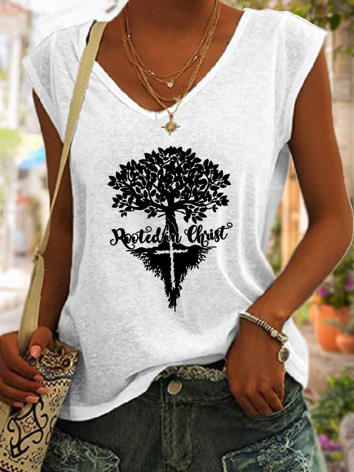 Women's Rooted In Christ Tree Simple Regular Fit Tank Top