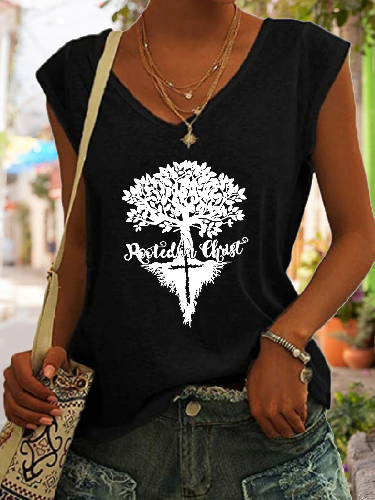 Women's Rooted In Christ Tree Simple Regular Fit Tank Top