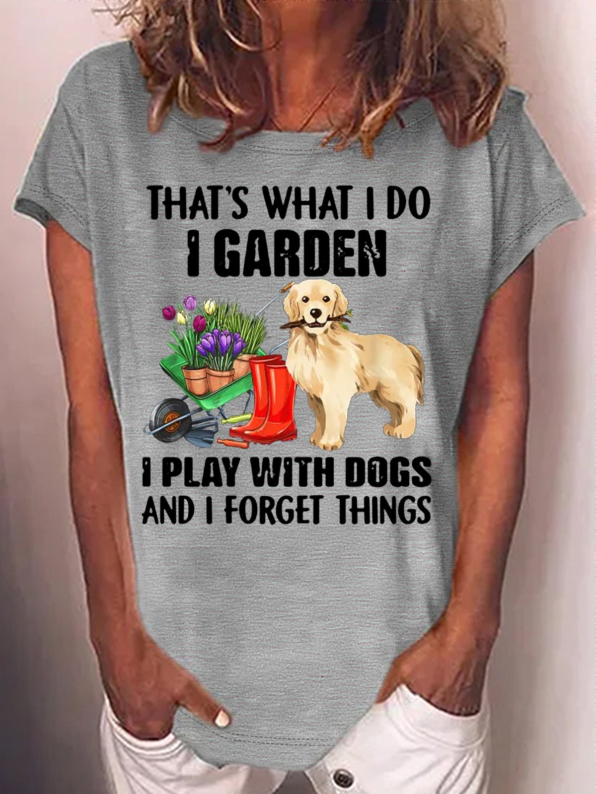 Women's Funny That’s what i do Garden Dogs lover Casual Letters Crew Neck T-Shirt