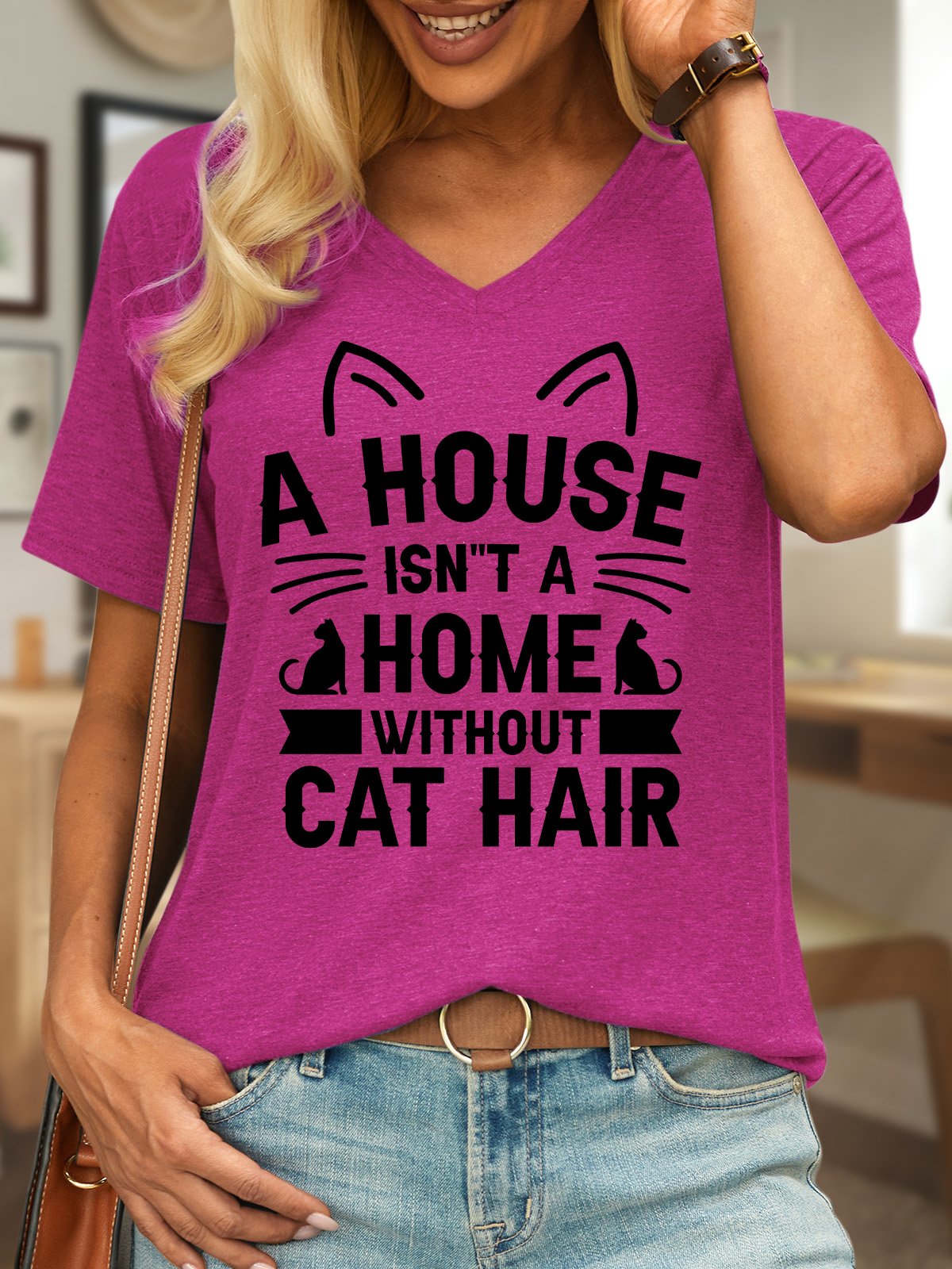 Lilicloth X Jessanjony A House Isn't A Home Without Cat Hair Women's V Neck T-Shirt