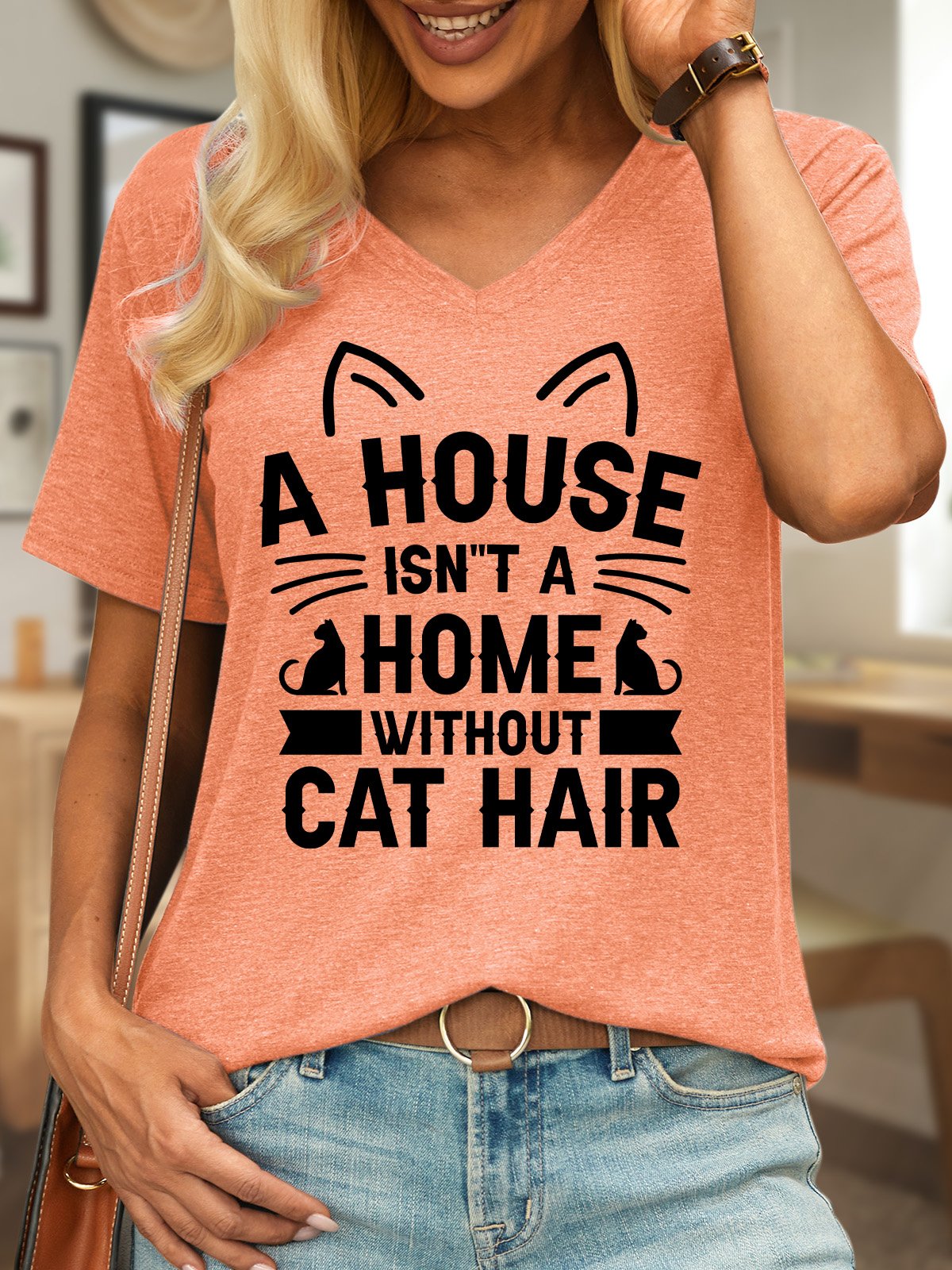 Lilicloth X Jessanjony A House Isn't A Home Without Cat Hair Women's V Neck T-Shirt