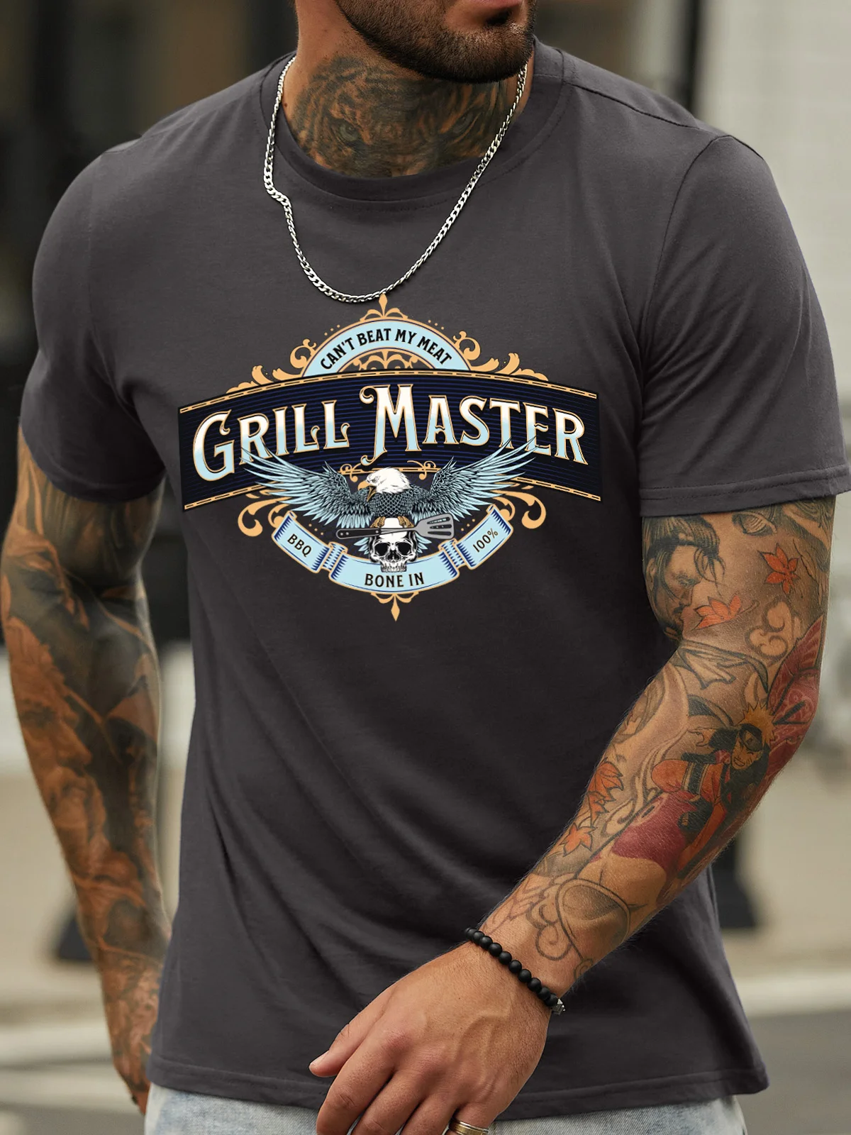 Lilicloth X Paula Can't Beat My Meat Grill Master BBQ Bone In 100% Men's Casual T-Shirt