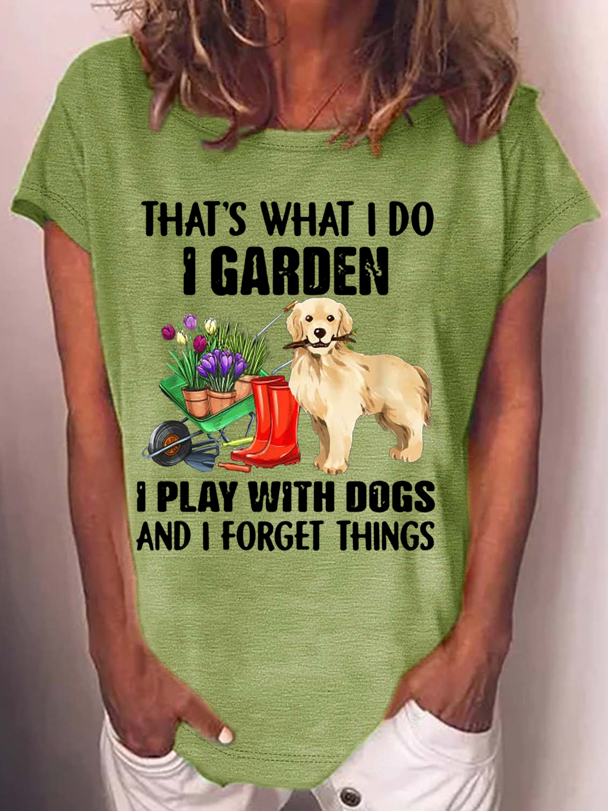 Women's Funny That’s what i do Garden Dogs lover Casual Letters Crew Neck T-Shirt