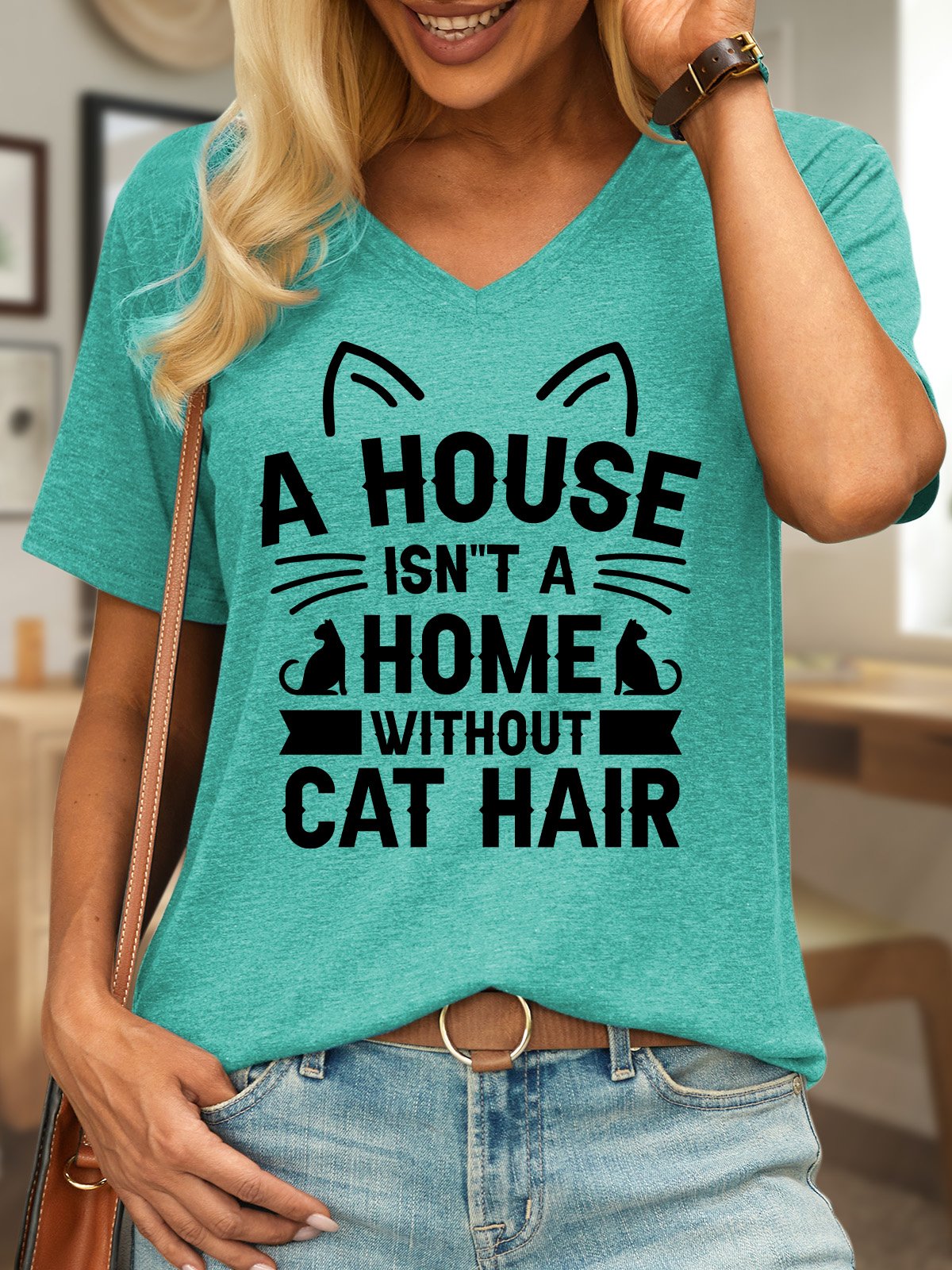 Lilicloth X Jessanjony A House Isn't A Home Without Cat Hair Women's V Neck T-Shirt