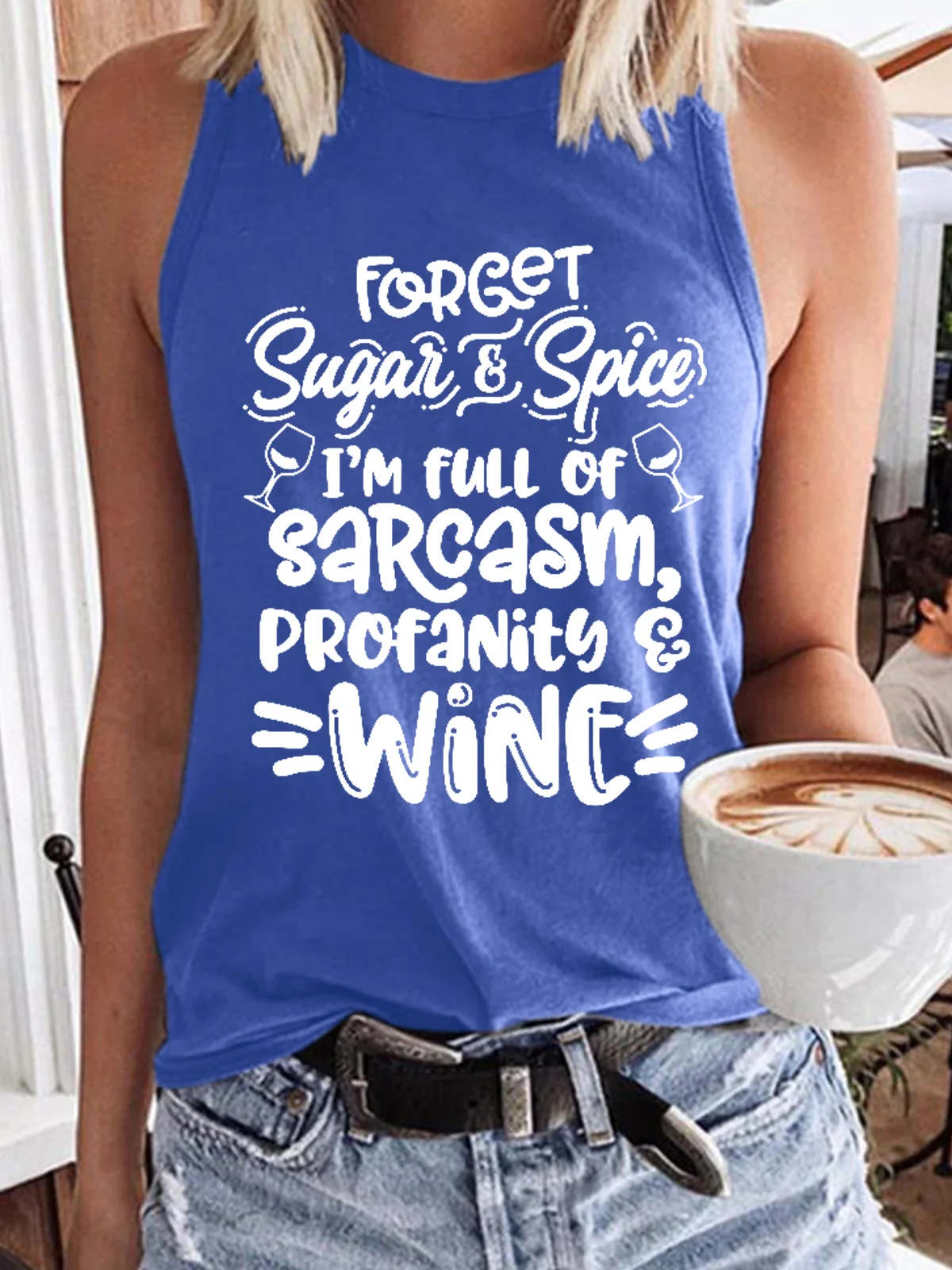 Women’s Funny Wine Text Letters Crew Neck Casual Tank Top