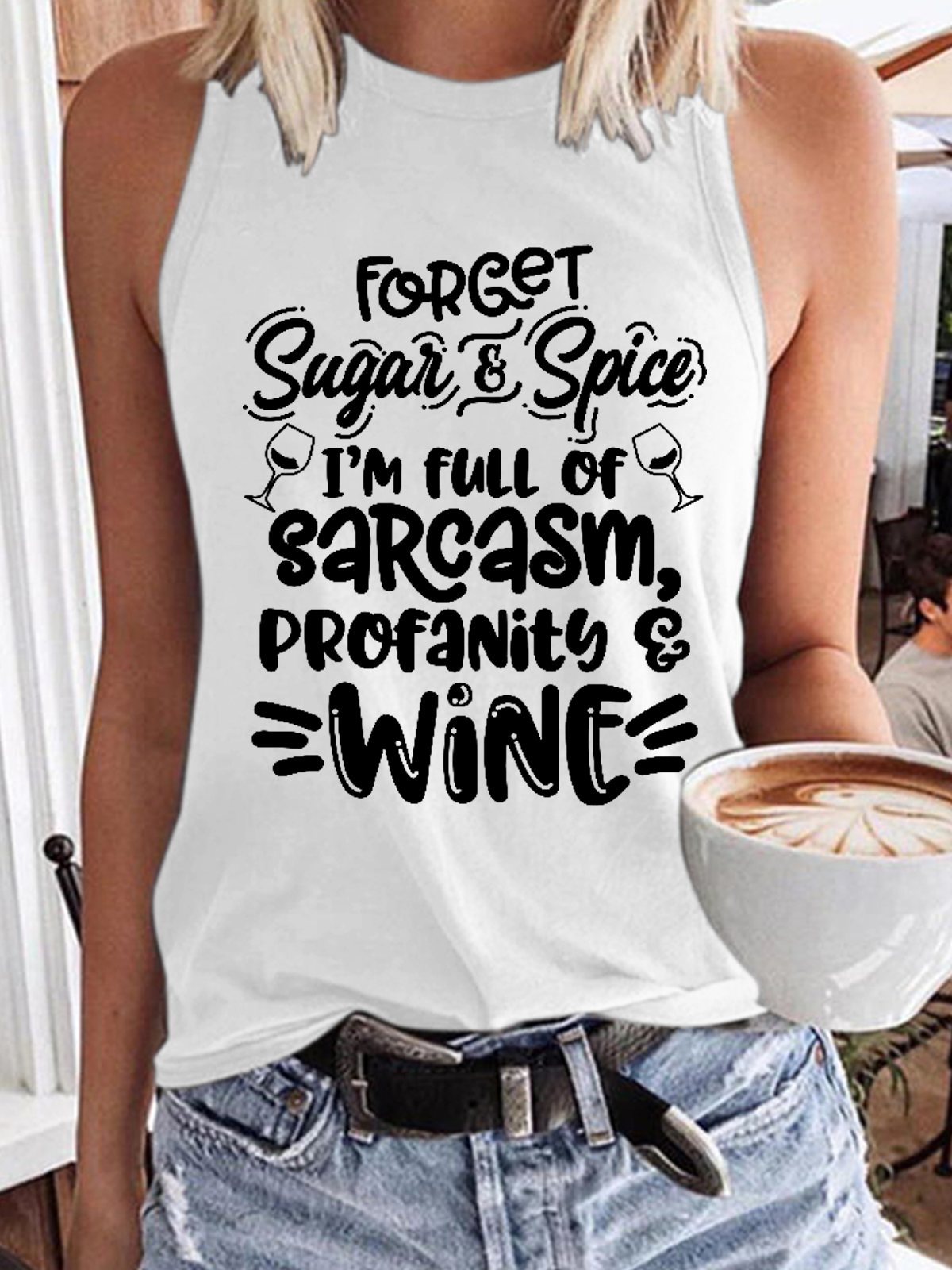 Women’s Funny Wine Text Letters Crew Neck Casual Tank Top