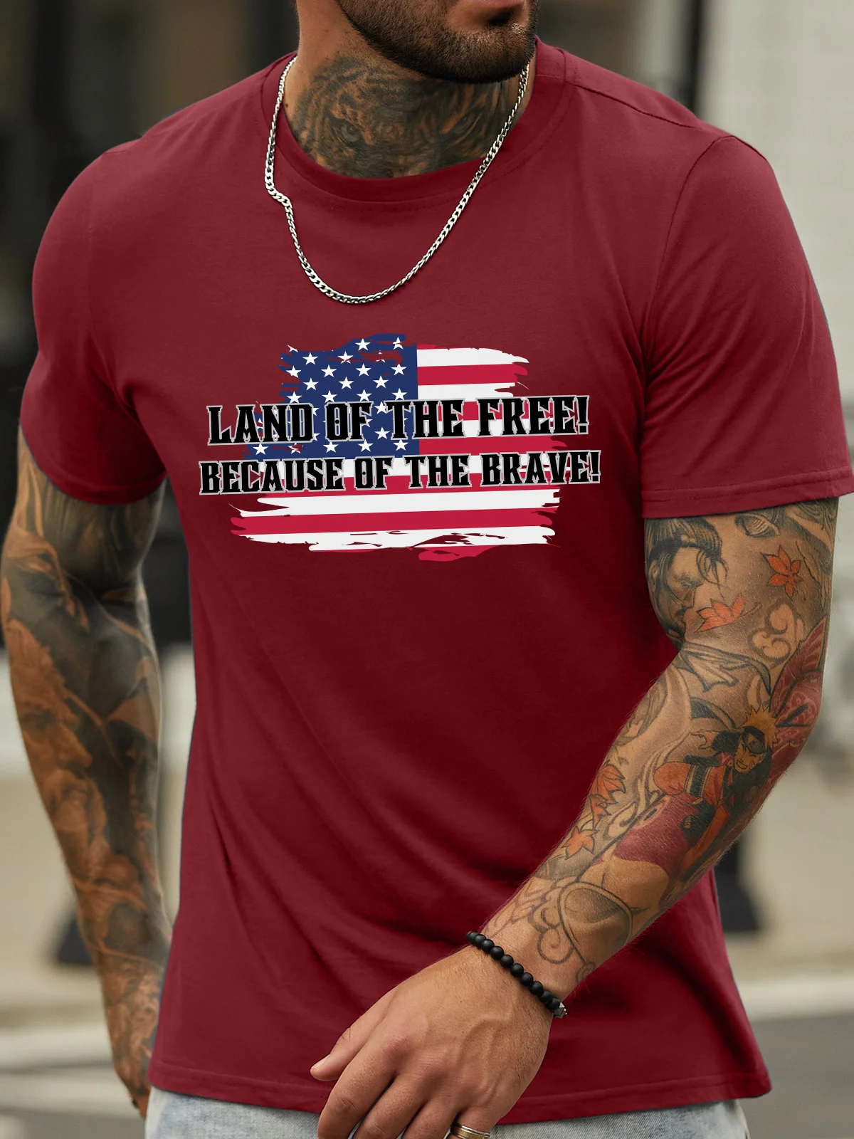 Lilicloth X Kat8lyst Land Of The Free Because Of The Brave Men's Crew Neck T-Shirt