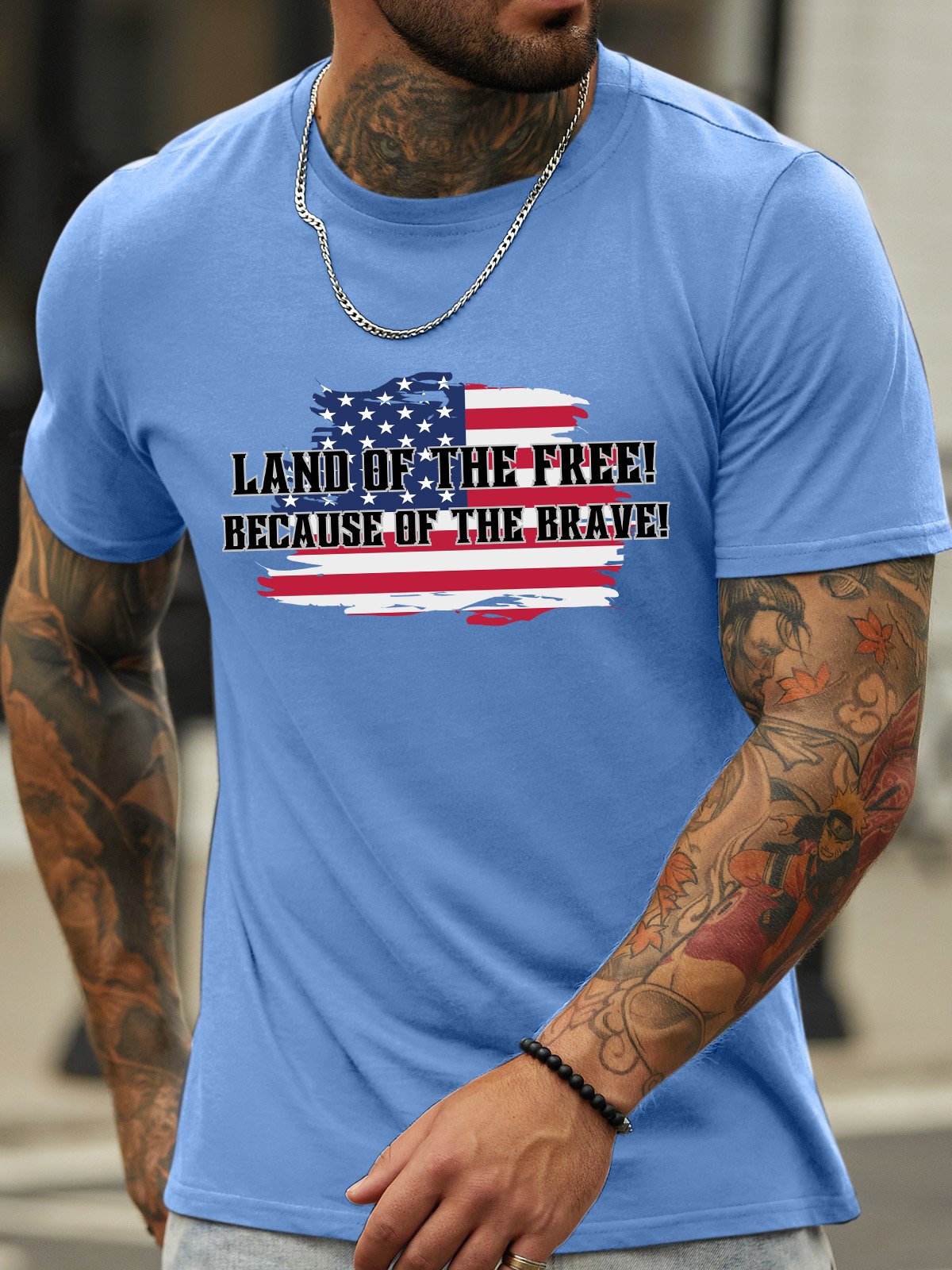 Lilicloth X Kat8lyst Land Of The Free Because Of The Brave Men's Crew Neck T-Shirt