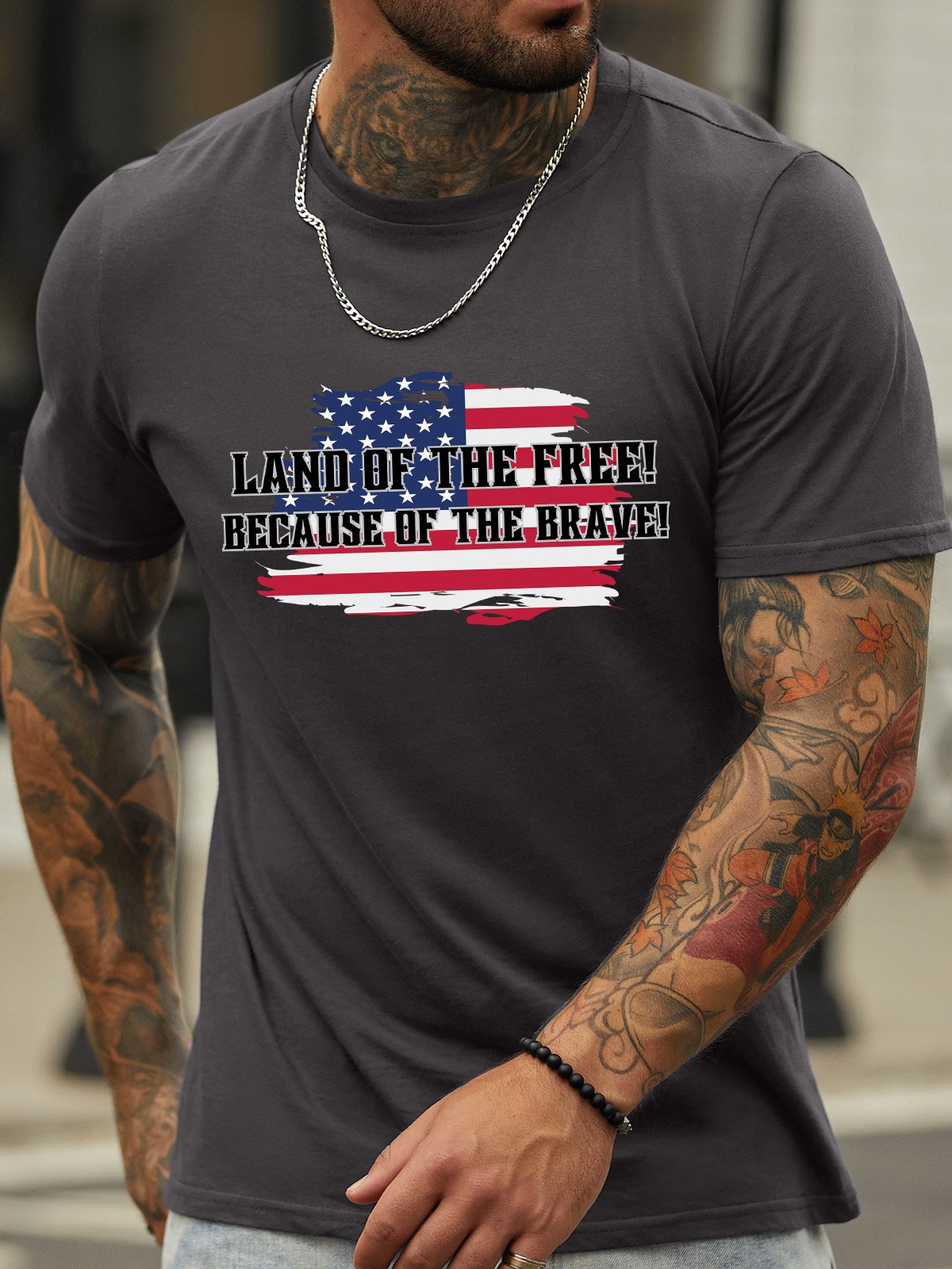 Lilicloth X Kat8lyst Land Of The Free Because Of The Brave Men's Crew Neck T-Shirt