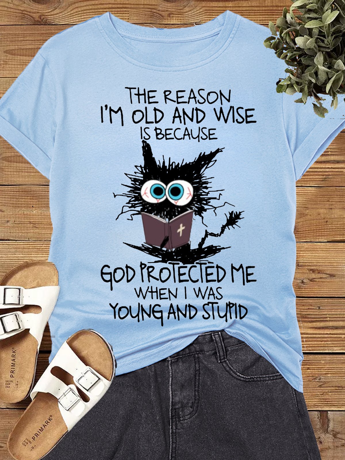 Womens Funny Christian Grumpy Cat Casual Crew Neck T-Shirt