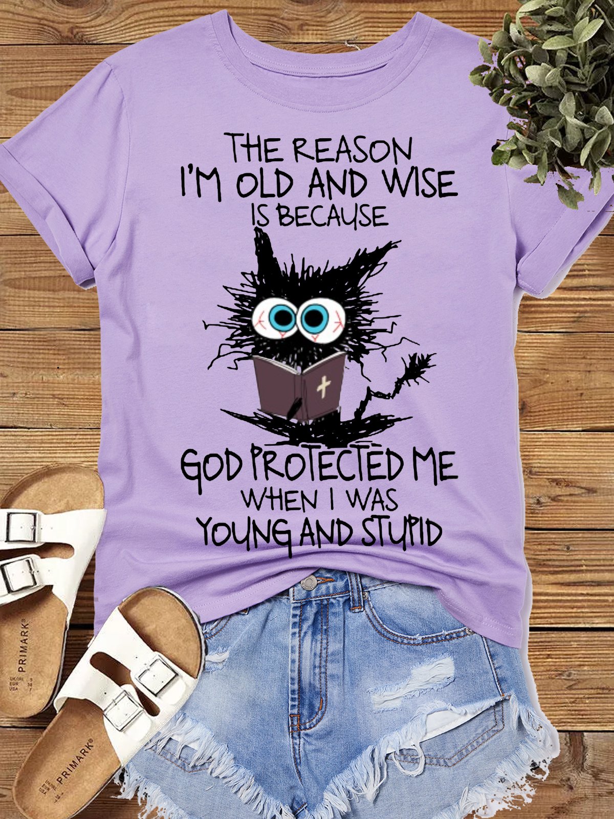 Womens Funny Christian Grumpy Cat Casual Crew Neck T-Shirt