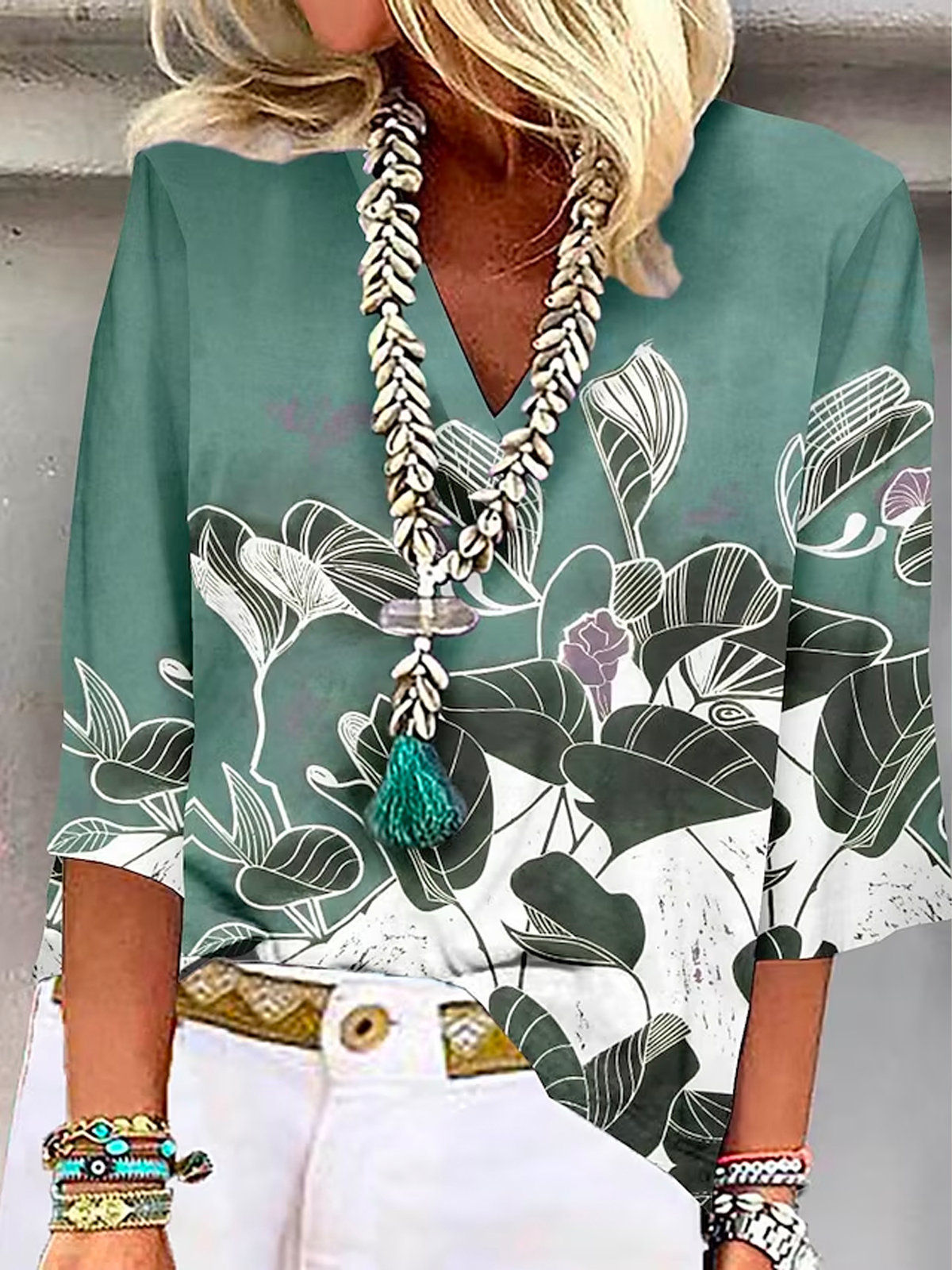 Floral Casual V Neck Shirt