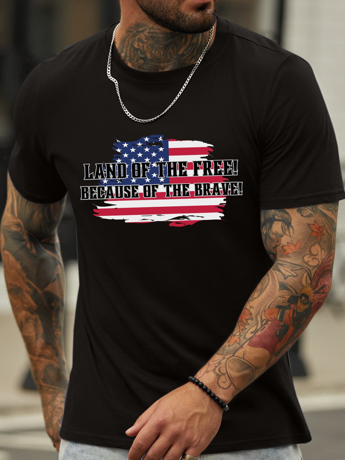 Lilicloth X Kat8lyst Land Of The Free Because Of The Brave Men's Crew Neck T-Shirt