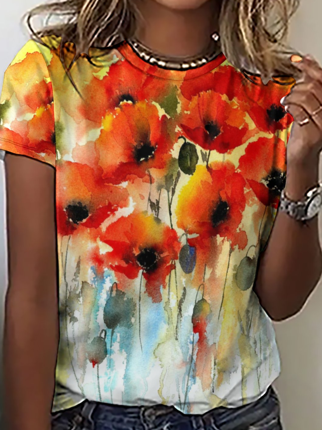 Women's Crew Neck Floral Casual T-Shirt