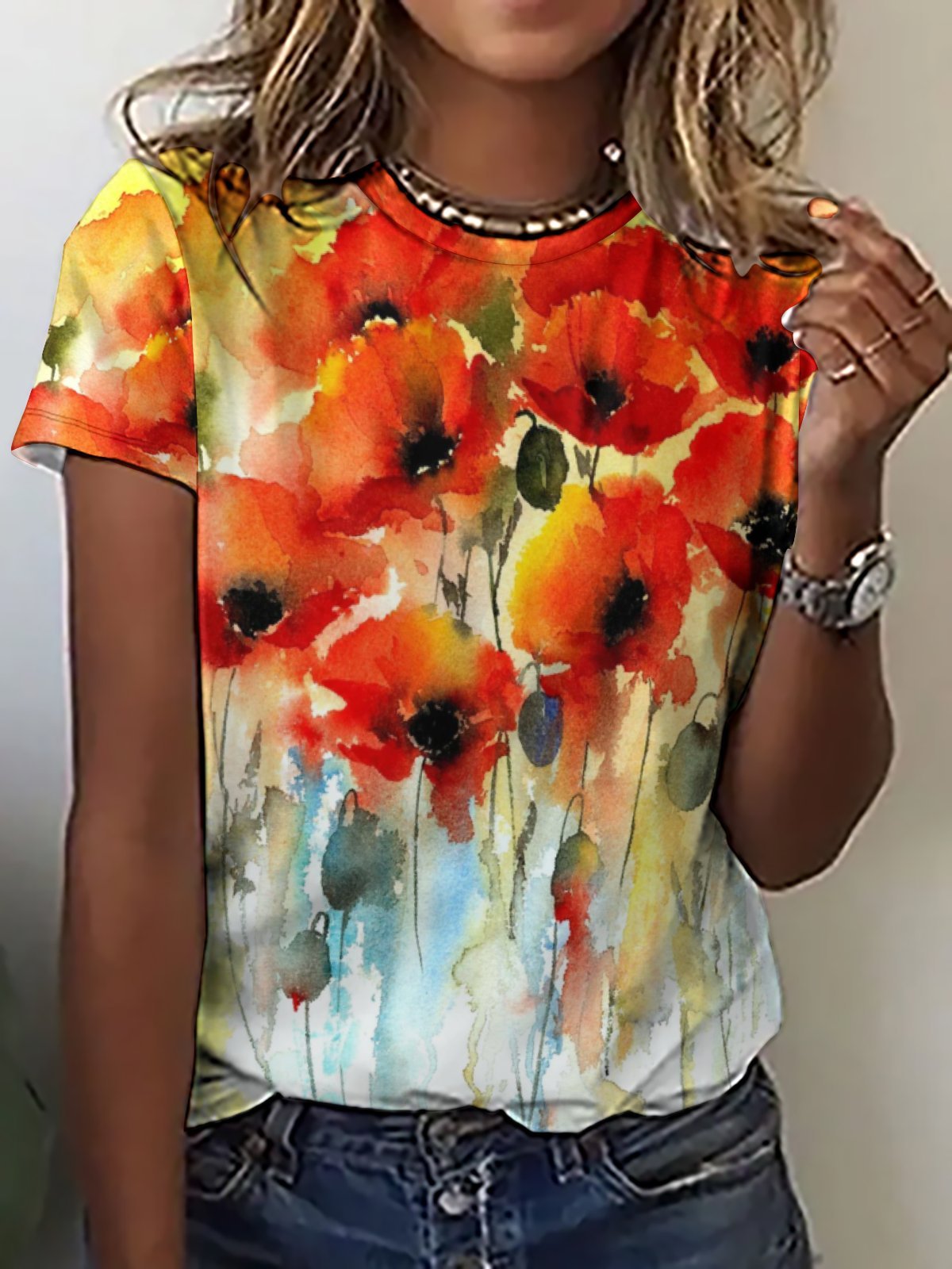 Women's Crew Neck Floral Casual T-Shirt