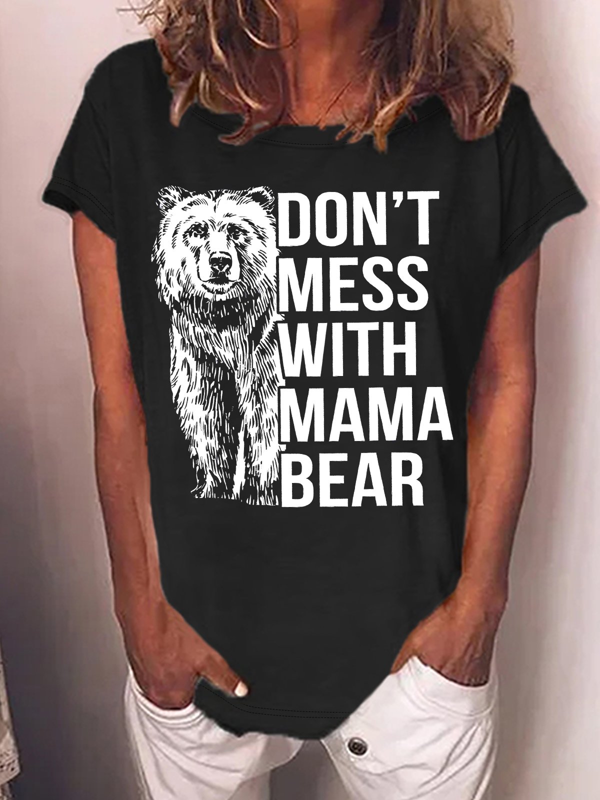 Women's Don't Mess With Mama Bear Funny Graphic Printing Text Letters Casual Cotton-Blend T-Shirt