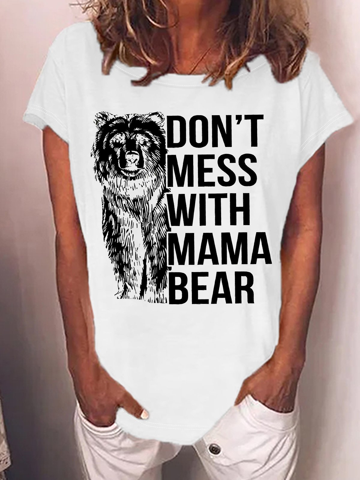 Women's Don't Mess With Mama Bear Funny Graphic Printing Text Letters Casual Cotton-Blend T-Shirt