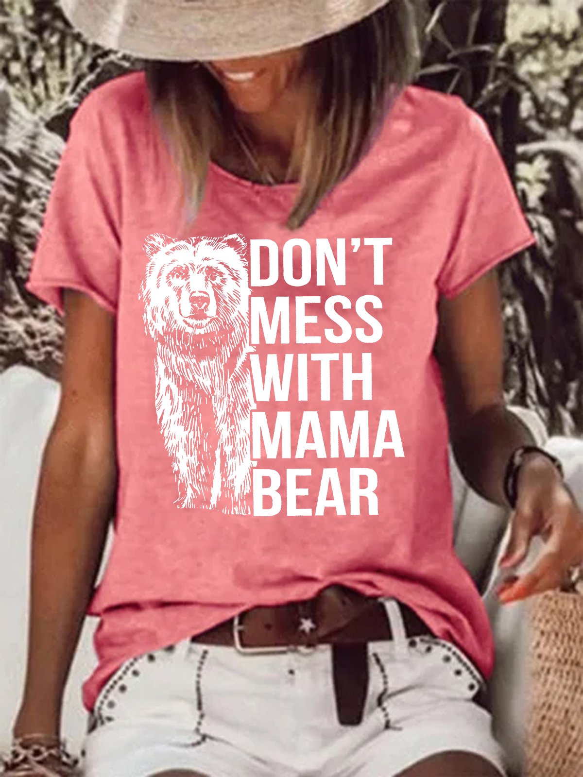 Women's Don't Mess With Mama Bear Funny Graphic Printing Text Letters Casual Cotton-Blend T-Shirt