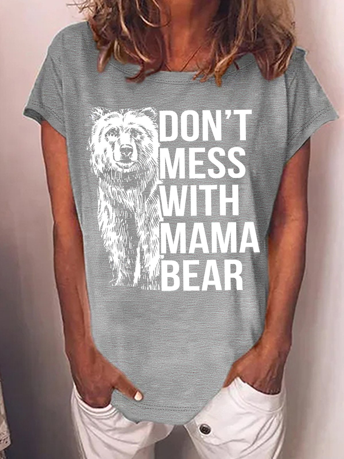 Women's Don't Mess With Mama Bear Funny Graphic Printing Text Letters Casual Cotton-Blend T-Shirt