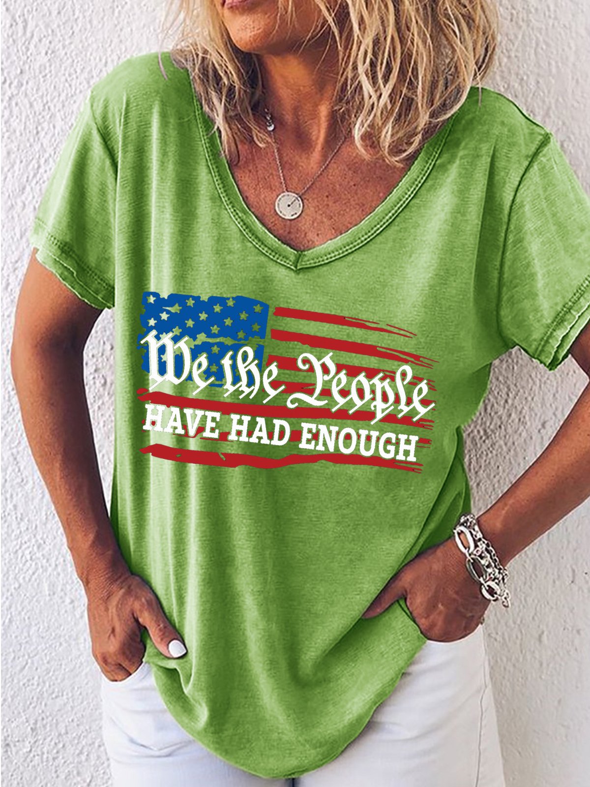 Women's American Flag Quote  Patriotic Crew Neck Casual T-Shirt